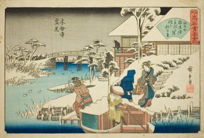 Viewing Snow at the Uekiya Restaurant at Mokubo Temple, from the series Famous Restaurants of Edo by Utagawa Hiroshige
