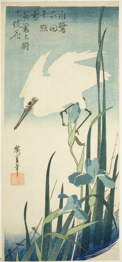 White Heron and Iris by Utagawa Hiroshige