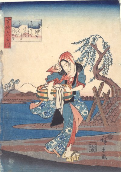 Woman Washing Clothes by the Chofu River: Six Tama Rivers by Utagawa Hiroshige