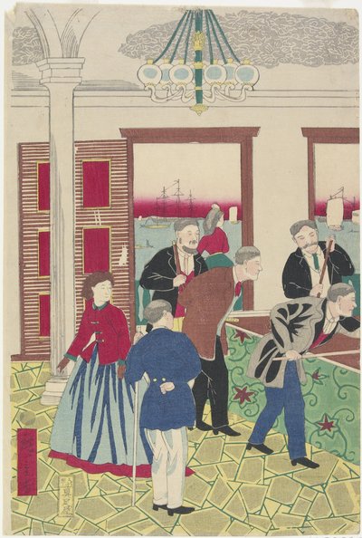 Foreigners at Billiard Game by Utagawa Hiroshige III