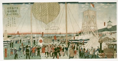 Japanese Navy Testing a Hot Air Balloon in Tsukiji by Utagawa Hiroshige III
