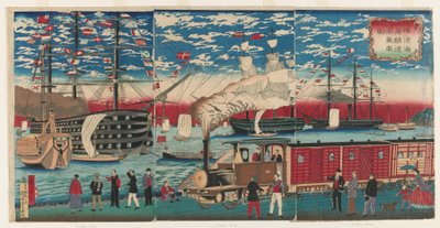 Picture of a Locomotive Along the Yokohama Waterfront, Yokohama, Edo period by Utagawa Hiroshige III