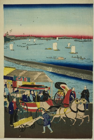 Picture of the Steam Engine Railway in Yatsuyama, Tokyo by Utagawa Hiroshige III
