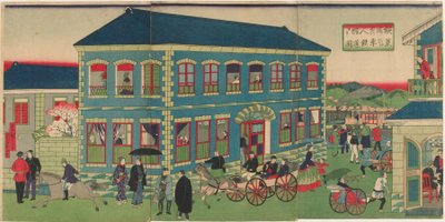 Picture of the Steam Train from the Foreign Establishments of Yokohama, Meiji era by Utagawa Hiroshige III