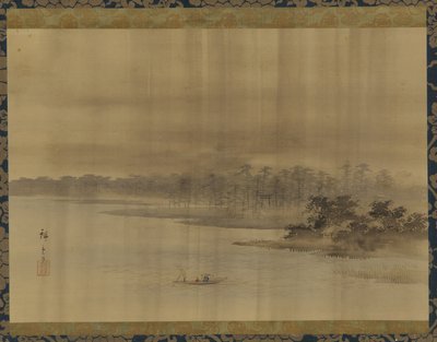 River Landscape and Temple in the Rain by Utagawa Hiroshige II
