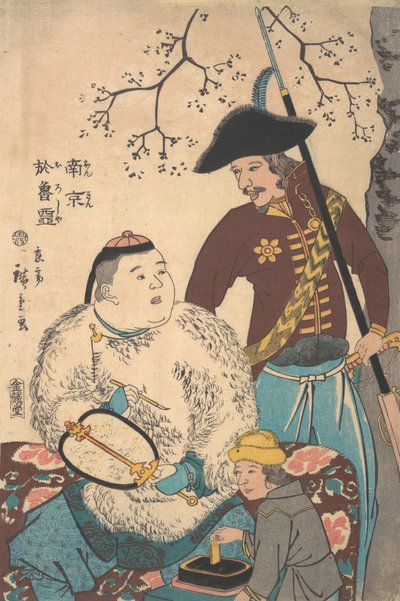 Russians and a Chinese Inscribing a Fan by Utagawa Hiroshige II