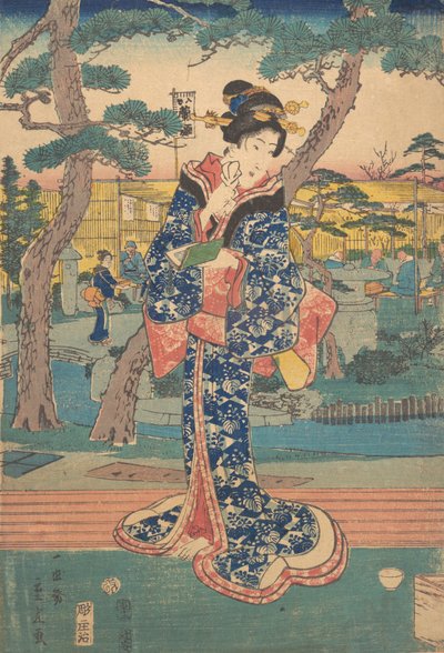 Young girl at tea house in Iriya by Utagawa Hiroshige II