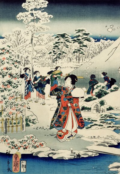 Maids in a Snow-Covered Garden by Utagawa and Hiroshige II Utagawa Kunisada