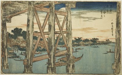 Twilight Moon at the Ryogoku Bridge by Utagawa I Hiroshige