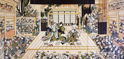 Kabuki theatre performance in Edo, ukiyo-e art print by Utagawa Kunimaru (1794-1829), Japanese civilization, Edo period by Utagawa Kunimaru