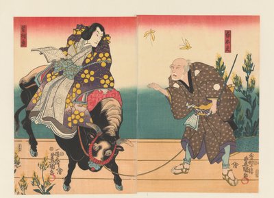 Farmer Accompanies Courtier on Black Ox by Utagawa Kunisada (I)