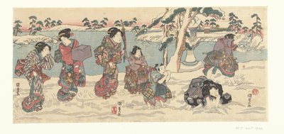 Throwing Snowballs by Utagawa Kunisada (I)