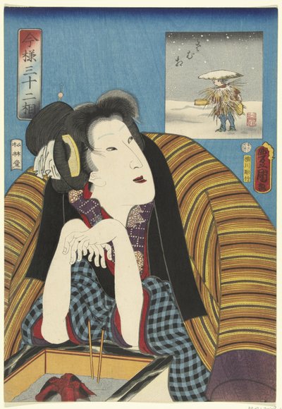 Woman Warming Hands by a Hibachi (32 Modern Types) by Utagawa Kunisada (I)
