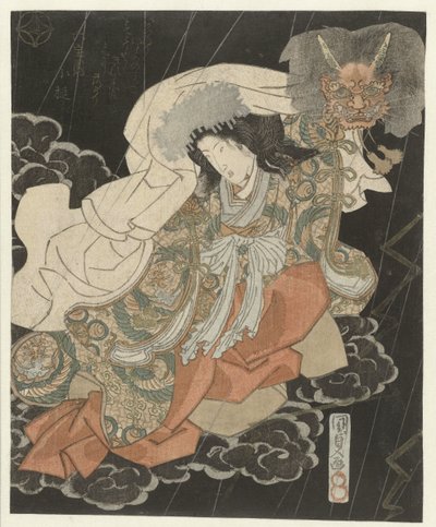 Woman with Demon Mask Among the Clouds by Utagawa Kunisada (I)