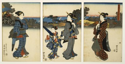 Courtesans Promenading by Sea by Utagawa Kunisada