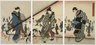 Night Scene with Girls, Animals and Lanterns by Utagawa Kunisada