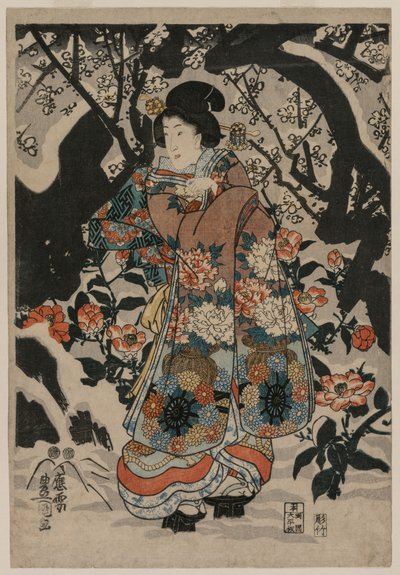 Woman Standing Beside a Plum Tree by Utagawa Kunisada