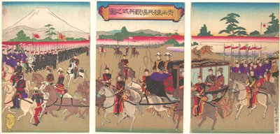 View of a Military Review Parade at Aoyama, Feb. 1889 Meiji 22 by Utagawa Kunisada II