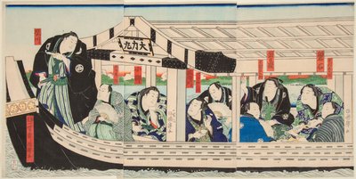 Sumo Wrestler Dairiki Maru on a Boat with Friends by Utagawa Kuniteru