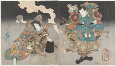 Warrior and Woman with Monkey Mask, c. 1843-1847 by Utagawa Kuniyoshi