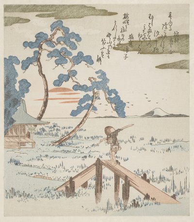 A Farmer Crossing A Footbridge by Utagawa Kuniyoshi