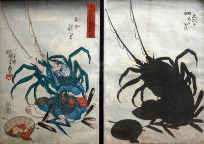Angler; Lobster and Ark Shell, Series: Witty Shadow Pictures, c.1848 by Utagawa Kuniyoshi