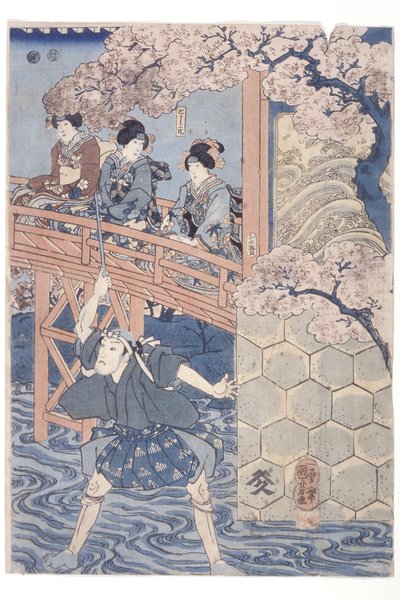 Bandō Hikosaburō IV As Ashikaga Yoshimasa And Ichikawa Kodanji IV As Asakura Tōgo From Kabuki Play, Higashiyama Sakura Sōshi by Utagawa Kuniyoshi