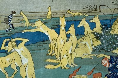 Comic Foxes Practicing Shape-changing by Utagawa Kuniyoshi