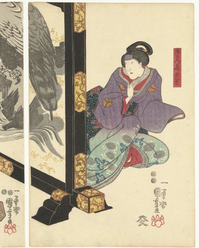 Three Actors by a Room Screen by Utagawa Kuniyoshi