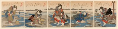 Low Tide at Susaki - A Set of Five by Utagawa Kuniyoshi
