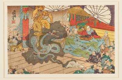 Manifestation of the Seven-faced divinity at Minobuzan, 9th month 1277, 19th century by Utagawa Kuniyoshi