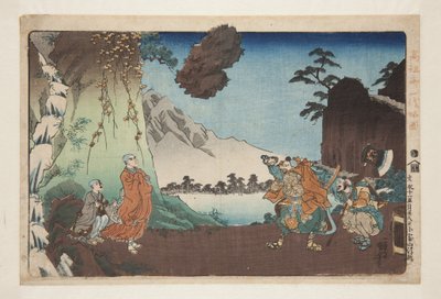Nichiren and the Levitating Rock at Mount Komuro on the 28th Day of the Fifth Month of 1274 by Utagawa Kuniyoshi