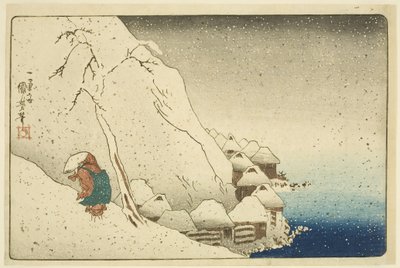 Nichiren in the Snow at Tsukahara on Sado Island by Utagawa Kuniyoshi