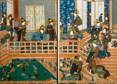 Overhead View of Upstairs of Kado-Ebiya by Utagawa Kuniyoshi