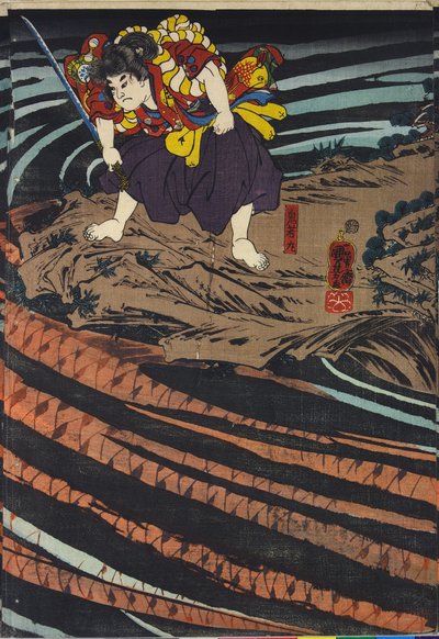 Panel from a triptych, depicting Oniwaka-maru by Utagawa Kuniyoshi