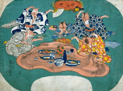 Racoon Dog and Fox at Play, c.1842 by Utagawa Kuniyoshi
