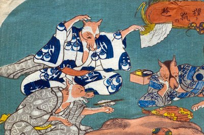 Racoon Dog and Fox at Play (Tanuki to kitsune no asobi), c.1842 by Utagawa Kuniyoshi