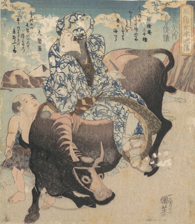 Roshungi Chinese, Lu Zhunyi as a Woman with a Pipe Riding on a Buffalo by Utagawa Kuniyoshi
