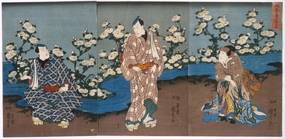 The Actor Onoe Kikugorō III Viewing Chrysanthemums and Stream by Utagawa Kuniyoshi