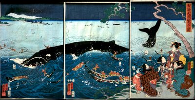 The Flourishing of Seven Coasts with Big Fish (Nana ura tairyō hanjō no zu) by Utagawa Kuniyoshi