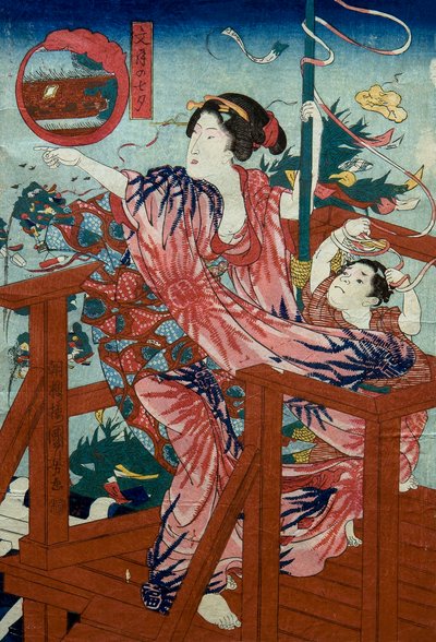 The Star Festival of the Seventh Month (Fumizuki no tanabata) Untitled series of women with children in the twelve months, c.1836 by Utagawa Kuniyoshi