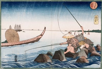 Three Anglers Fishing at Teppozu, from the series Famous places of the Eastern Capital by Utagawa Kuniyoshi