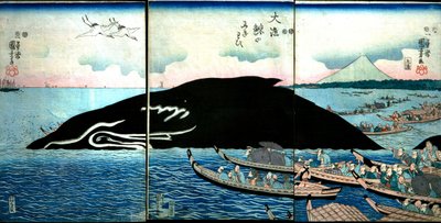 Throng of People Around a Captured Whale by Utagawa Kuniyoshi
