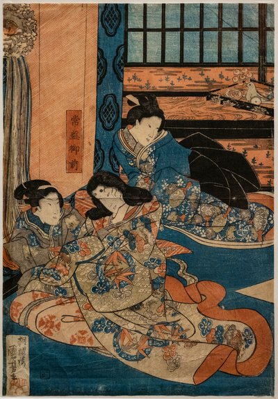 Tokiwa Gozen, mistress of Minamoto no Yoshitsune, in a scene of Kabuki by Utagawa Kuniyoshi