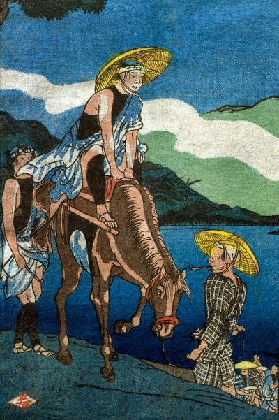 View of Tamura Ferry on the Ōyama Road in Sagami Province (Sōshū Ōyama-dō Tamura no watashi no kei) by Utagawa Kuniyoshi
