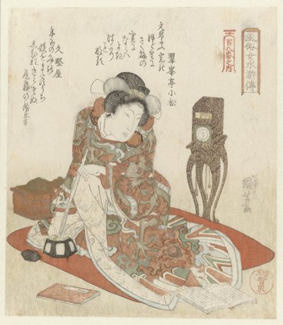 Woman with Clock Elegant Women as the Heroes of the Suikoden - from a Series of One Hundred and Eight (series title) by Utagawa Kuniyoshi