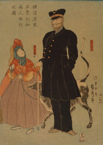 American Merchant Strolling in Yokohama, 1861 by Utagawa Sadahide