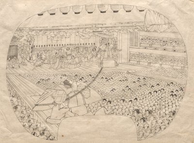 Design for Fan-shaped Print of Kabuki Theater by Utagawa Sadahide