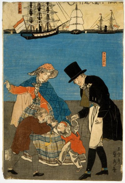 Europeans taking a walk in Yokohama by Utagawa Sadahide