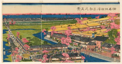 Panoramic View of the Pleasure Quarters in Yokohama, Kanagawa by Utagawa Sadahide